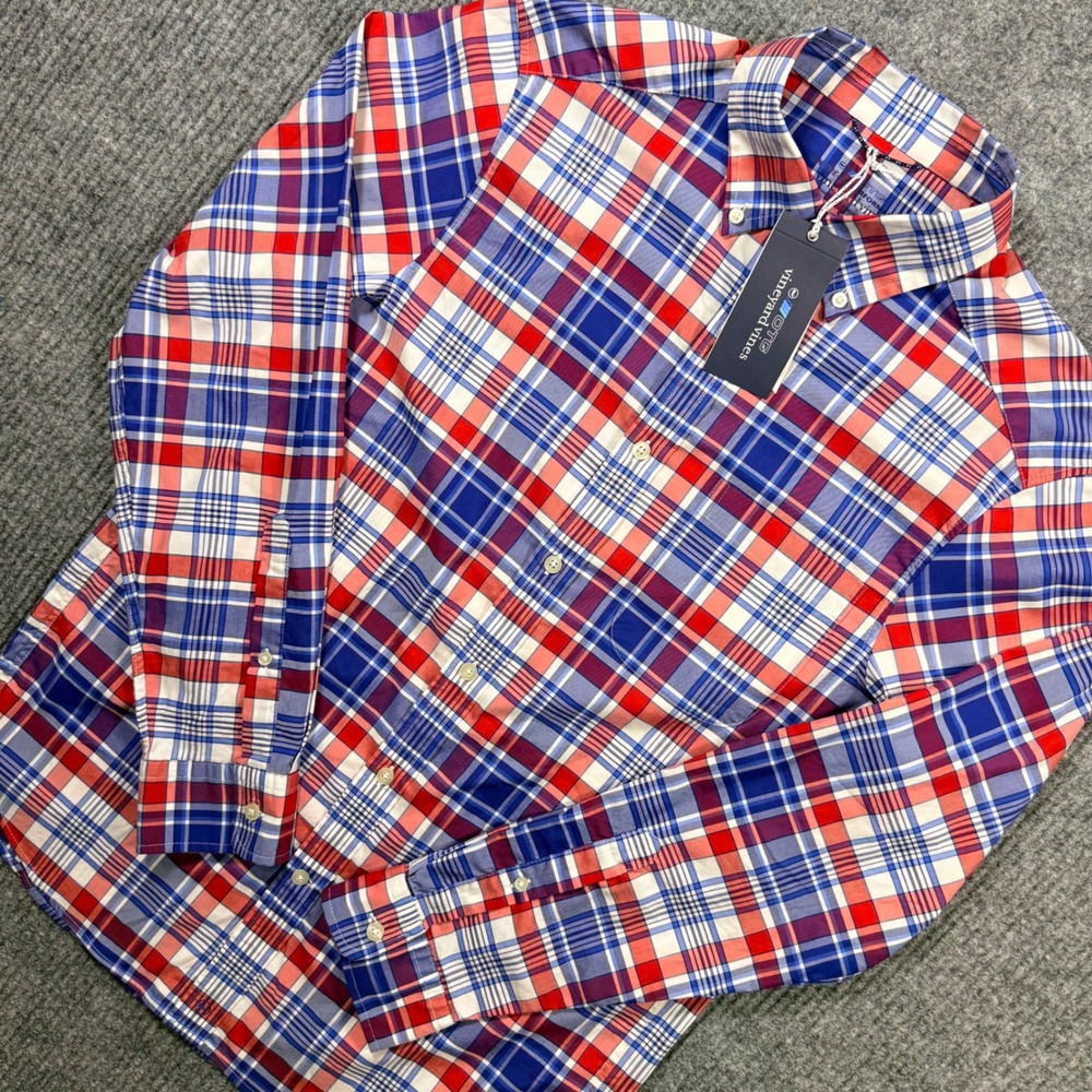 Vineyard Vines brrr Performance Shirt Men's Small Plaid OTG Fishing NEW